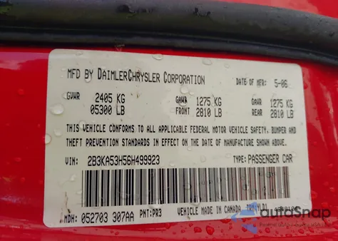 2006 Dodge Charger Rt from USA, damaged, VIN 2B3KA53H56H499923